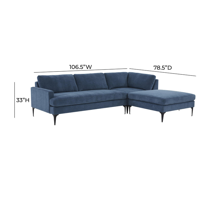 American Home Furniture | TOV Furniture - Serena Blue Velvet RAF Chaise Sectional with Black Legs