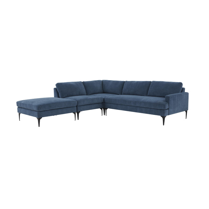 American Home Furniture | TOV Furniture - Serena Blue Velvet Large LAF Chaise Sectional with Black Legs