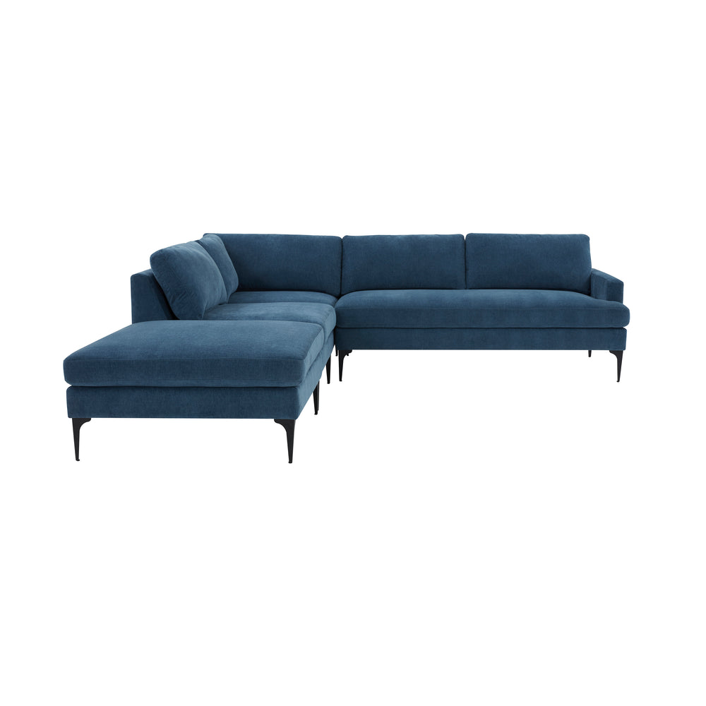 American Home Furniture | TOV Furniture - Serena Blue Velvet Large LAF Chaise Sectional with Black Legs