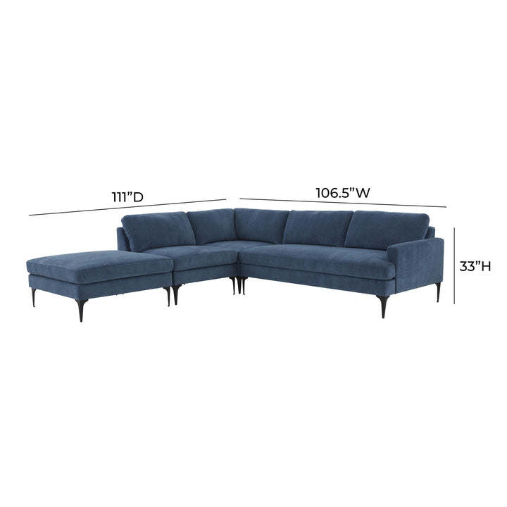 American Home Furniture | TOV Furniture - Serena Blue Velvet Large LAF Chaise Sectional with Black Legs