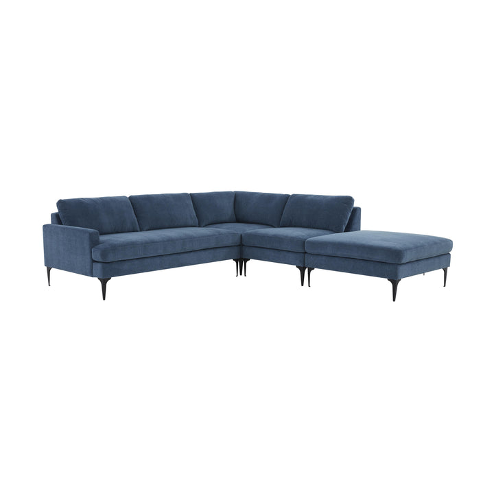 American Home Furniture | TOV Furniture - Serena Blue Velvet Large RAF Chaise Sectional with Black Legs