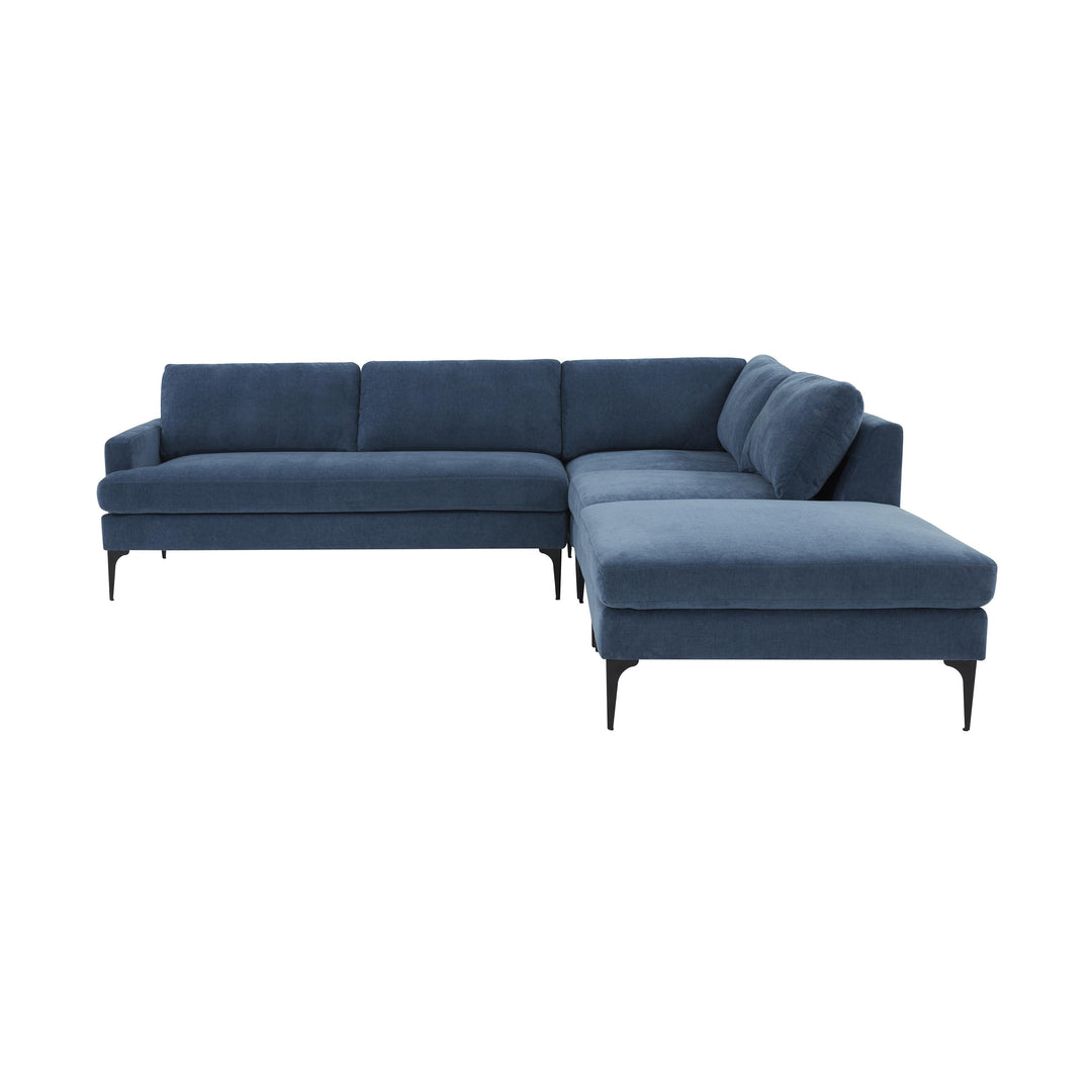 American Home Furniture | TOV Furniture - Serena Blue Velvet Large RAF Chaise Sectional with Black Legs