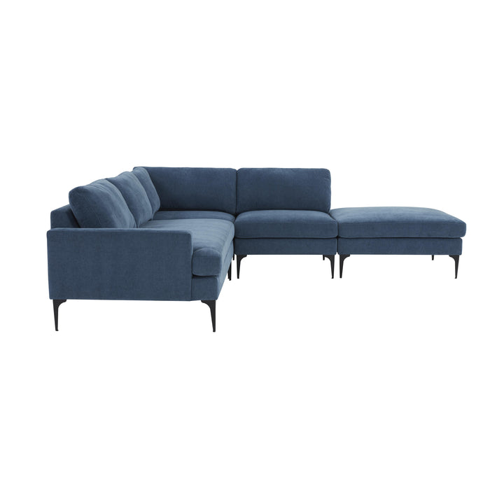 American Home Furniture | TOV Furniture - Serena Blue Velvet Large RAF Chaise Sectional with Black Legs