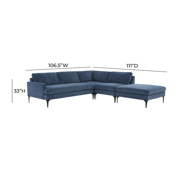 American Home Furniture | TOV Furniture - Serena Blue Velvet Large RAF Chaise Sectional with Black Legs