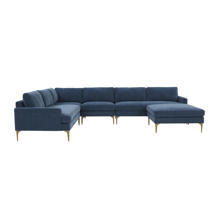 American Home Furniture | TOV Furniture - Serena Blue Velvet Large Chaise Sectional