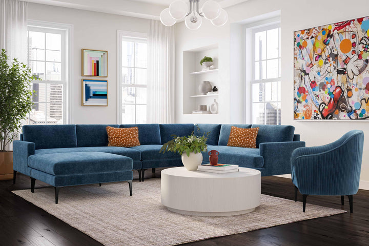 American Home Furniture | TOV Furniture - Serena Blue Velvet Large Chaise Sectional