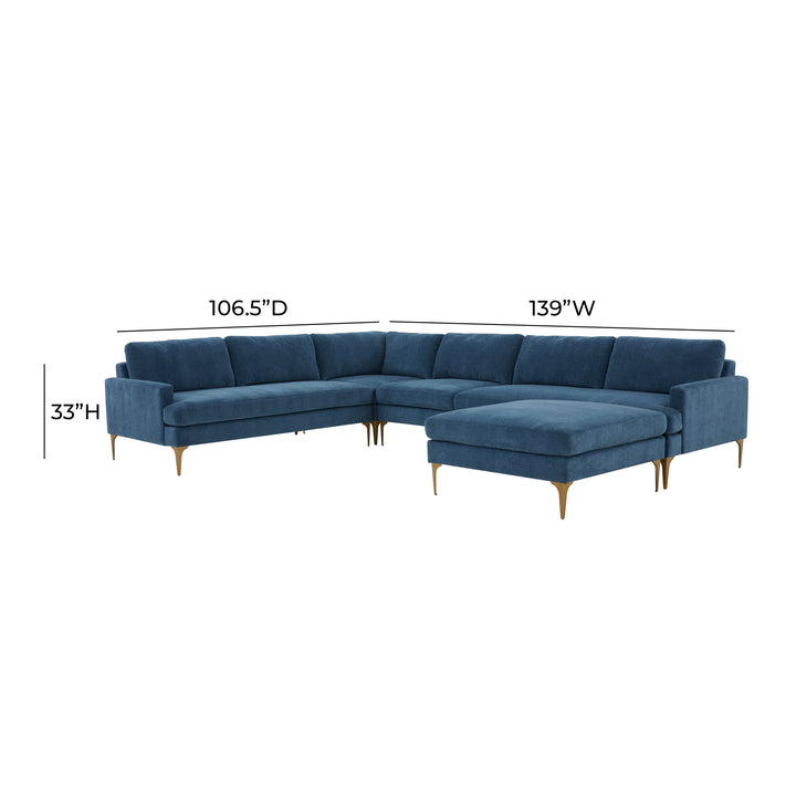 American Home Furniture | TOV Furniture - Serena Blue Velvet Large Chaise Sectional