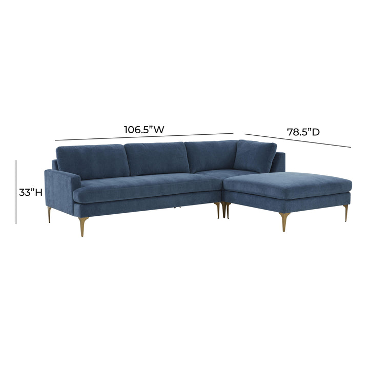 American Home Furniture | TOV Furniture - Serena Blue Velvet RAF Chaise Sectional