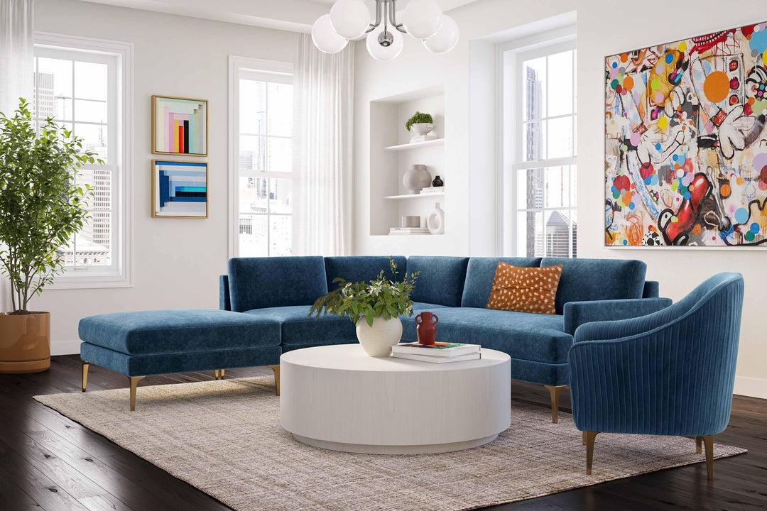 American Home Furniture | TOV Furniture - Serena Blue Velvet Large LAF Chaise Sectional