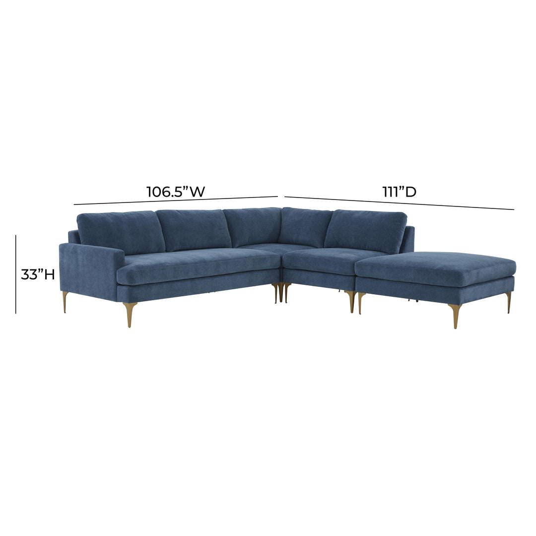 American Home Furniture | TOV Furniture - Serena Blue Velvet Large RAF Chaise Sectional