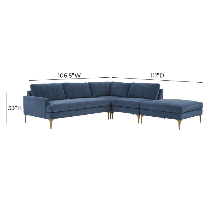 American Home Furniture | TOV Furniture - Serena Blue Velvet Large RAF Chaise Sectional