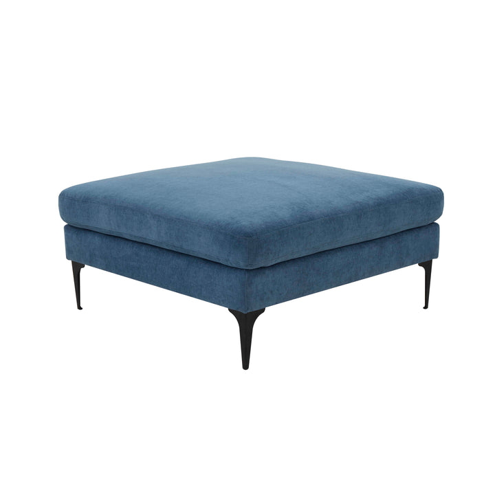 American Home Furniture | TOV Furniture - Serena Blue Velvet Ottoman with Black Legs