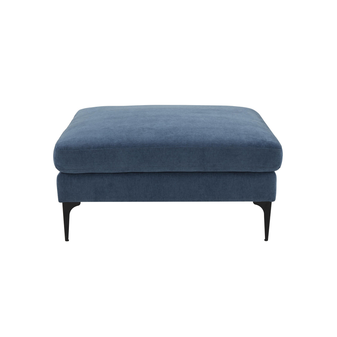 American Home Furniture | TOV Furniture - Serena Blue Velvet Ottoman with Black Legs