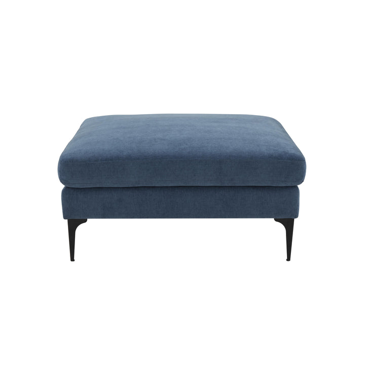 American Home Furniture | TOV Furniture - Serena Blue Velvet Ottoman with Black Legs