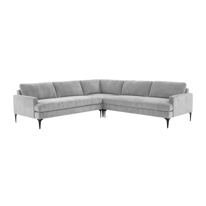 American Home Furniture | TOV Furniture - Serena Gray Velvet L-Sectional with Black Legs