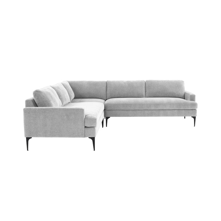 American Home Furniture | TOV Furniture - Serena Gray Velvet L-Sectional with Black Legs