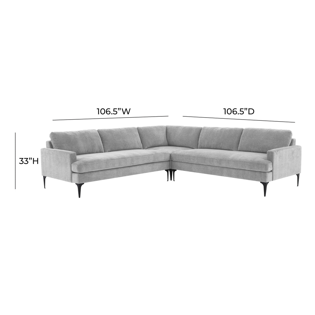 American Home Furniture | TOV Furniture - Serena Gray Velvet L-Sectional with Black Legs