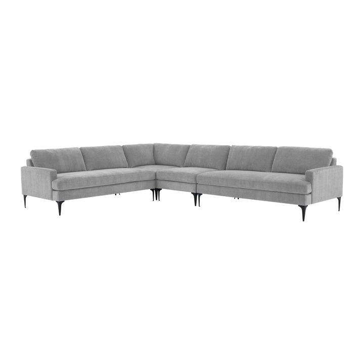 American Home Furniture | TOV Furniture - Serena Gray Velvet Large L-Sectional with Black Legs