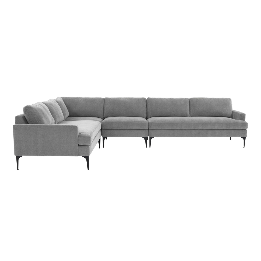 American Home Furniture | TOV Furniture - Serena Gray Velvet Large L-Sectional with Black Legs