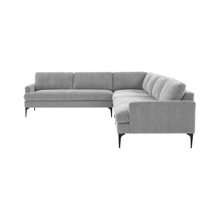 American Home Furniture | TOV Furniture - Serena Gray Velvet Large L-Sectional with Black Legs