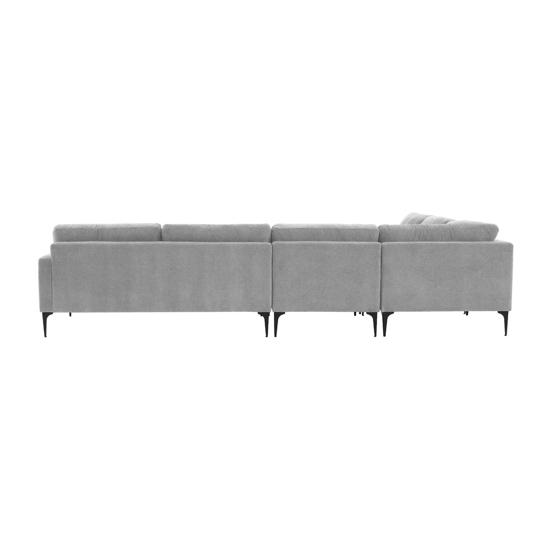 American Home Furniture | TOV Furniture - Serena Gray Velvet Large L-Sectional with Black Legs