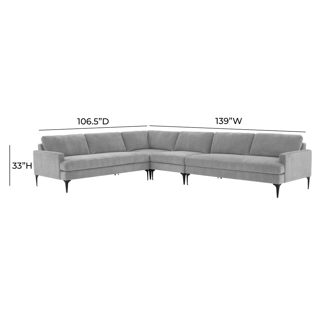 American Home Furniture | TOV Furniture - Serena Gray Velvet Large L-Sectional with Black Legs