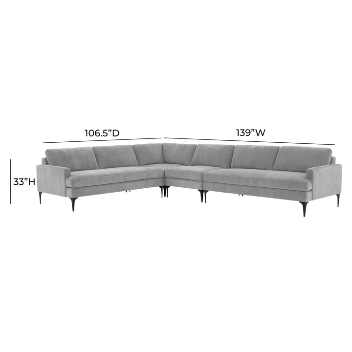 American Home Furniture | TOV Furniture - Serena Gray Velvet Large L-Sectional with Black Legs