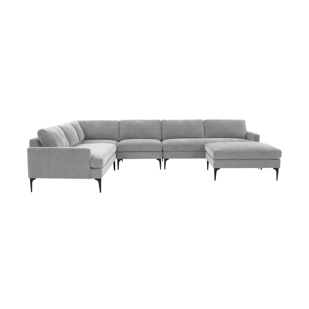 American Home Furniture | TOV Furniture - Serena Gray Velvet Large Chaise Sectional with Black Legs