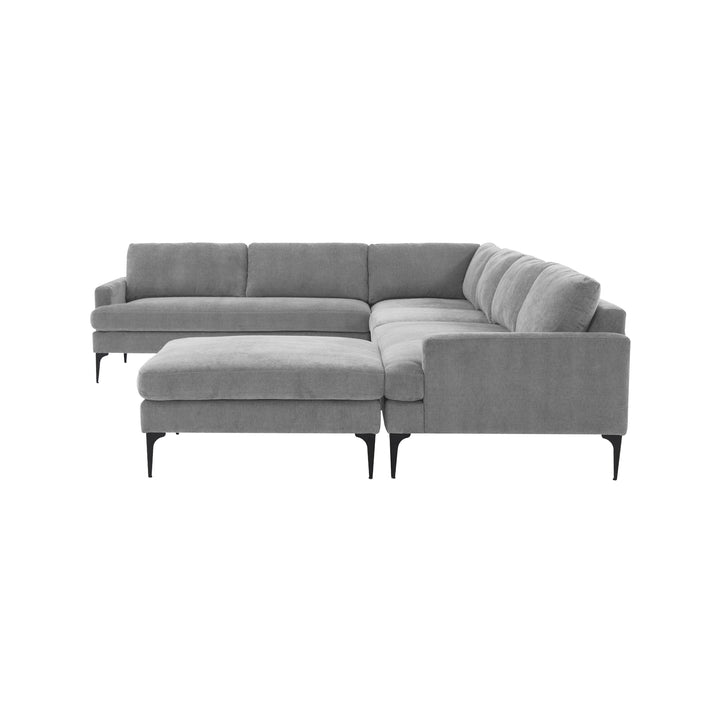 American Home Furniture | TOV Furniture - Serena Gray Velvet Large Chaise Sectional with Black Legs