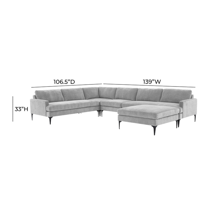 American Home Furniture | TOV Furniture - Serena Gray Velvet Large Chaise Sectional with Black Legs