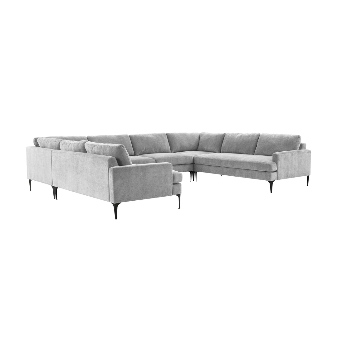 American Home Furniture | TOV Furniture - Serena Gray Velvet U-Sectional with Black Legs