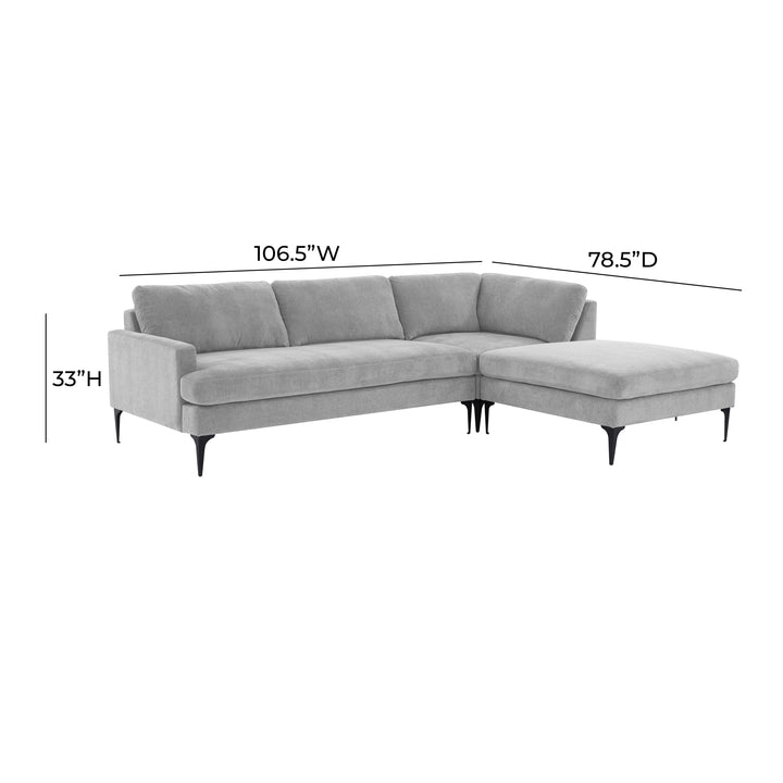 American Home Furniture | TOV Furniture - Serena Gray Velvet RAF Chaise Sectional with Black Legs