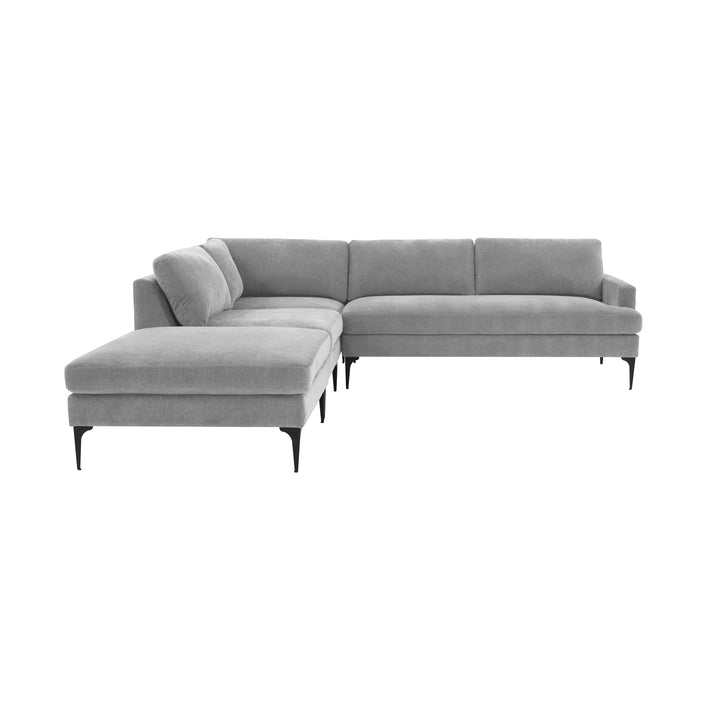 American Home Furniture | TOV Furniture - Serena Gray Velvet Large LAF Chaise Sectional with Black Legs