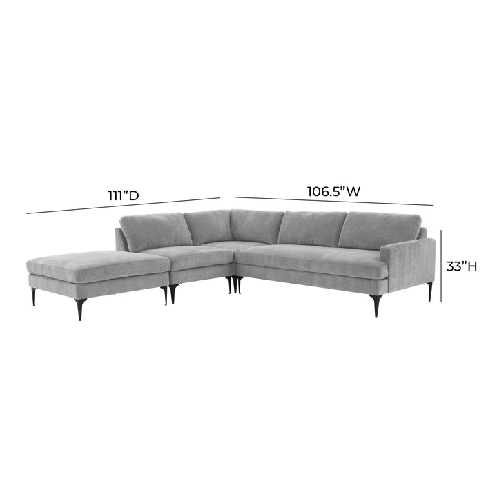 American Home Furniture | TOV Furniture - Serena Gray Velvet Large LAF Chaise Sectional with Black Legs