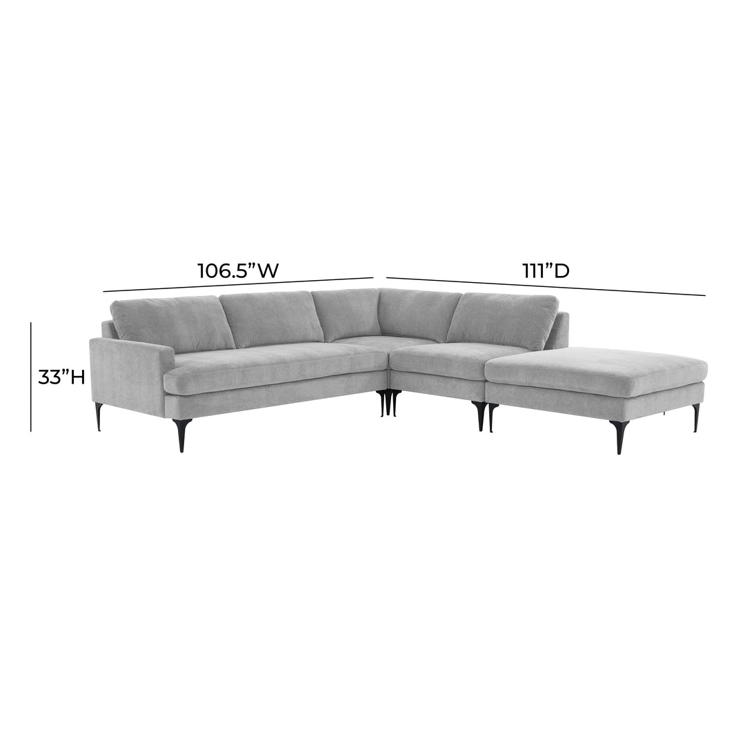 American Home Furniture | TOV Furniture - Serena Gray Velvet Large RAF Chaise Sectional with Black Legs