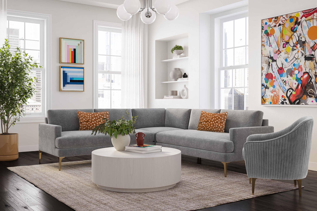 American Home Furniture | TOV Furniture - Serena Gray Velvet L-Sectional