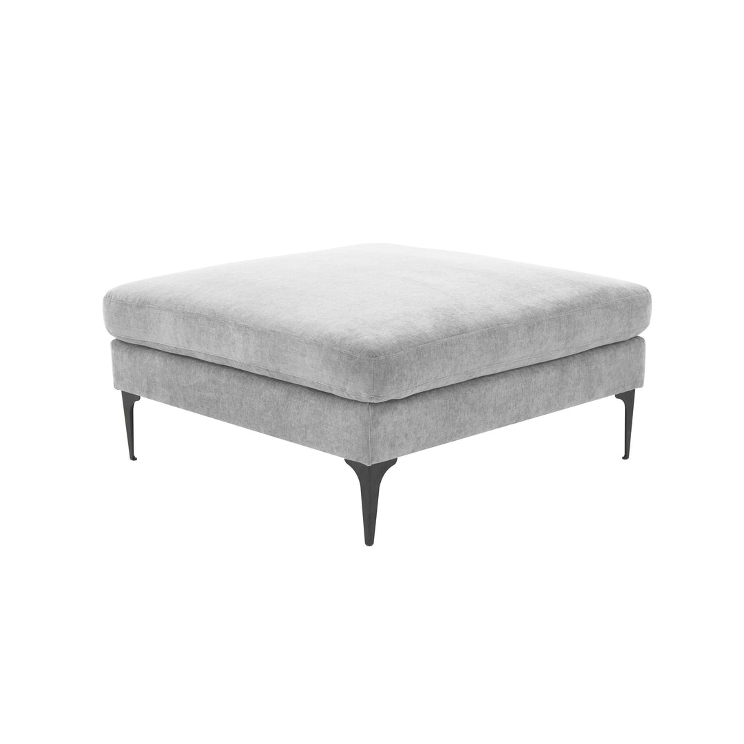 American Home Furniture | TOV Furniture - Serena Gray Velvet Ottoman with Black Legs