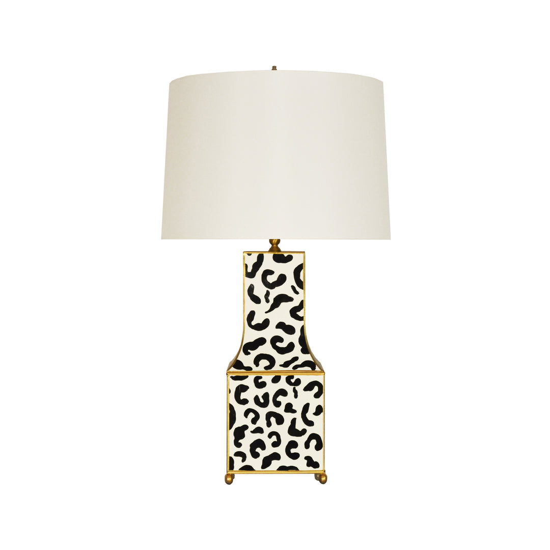 Handpainted Pagoda Table Lamp In Blk Leopard W/ Gold Trim - RENATA BLP