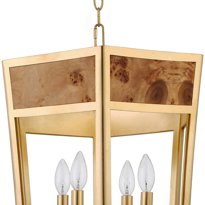 5-Light Hexagon Pendant With Gold Metal Frame And Inset Burl Wood - REYNOLDS G