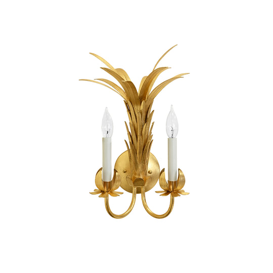 Palm Two Arm Tole Wall Sconce In Gold Leaf. - RESEDA G