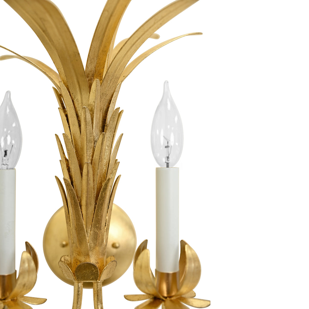 Palm Two Arm Tole Wall Sconce In Gold Leaf. - RESEDA G