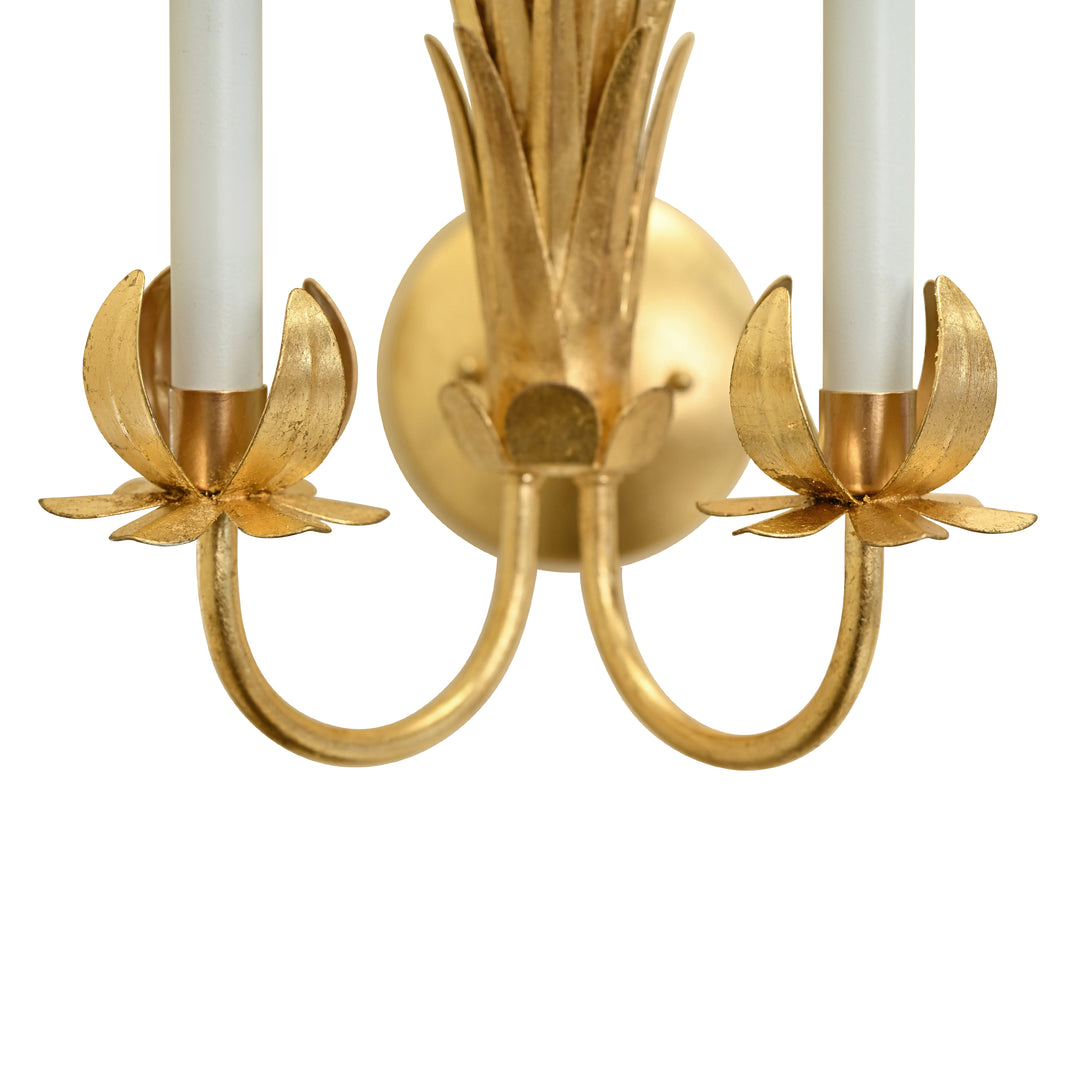 Palm Two Arm Tole Wall Sconce In Gold Leaf. - RESEDA G
