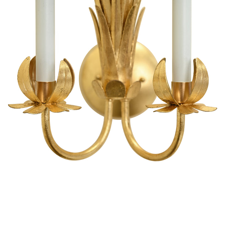Palm Two Arm Tole Wall Sconce In Gold Leaf. - RESEDA G