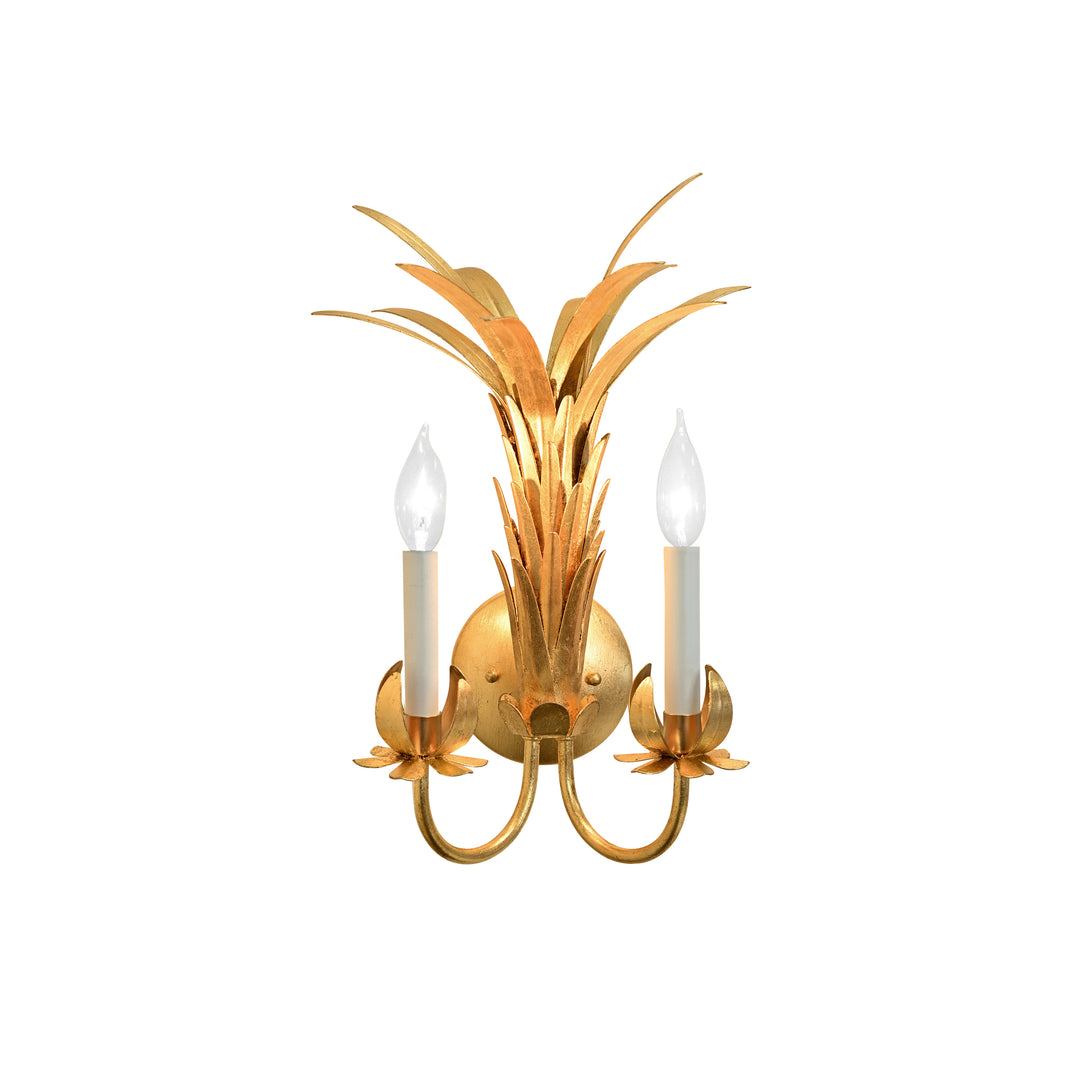Palm Two Arm Tole Wall Sconce In Gold Leaf. - RESEDA G