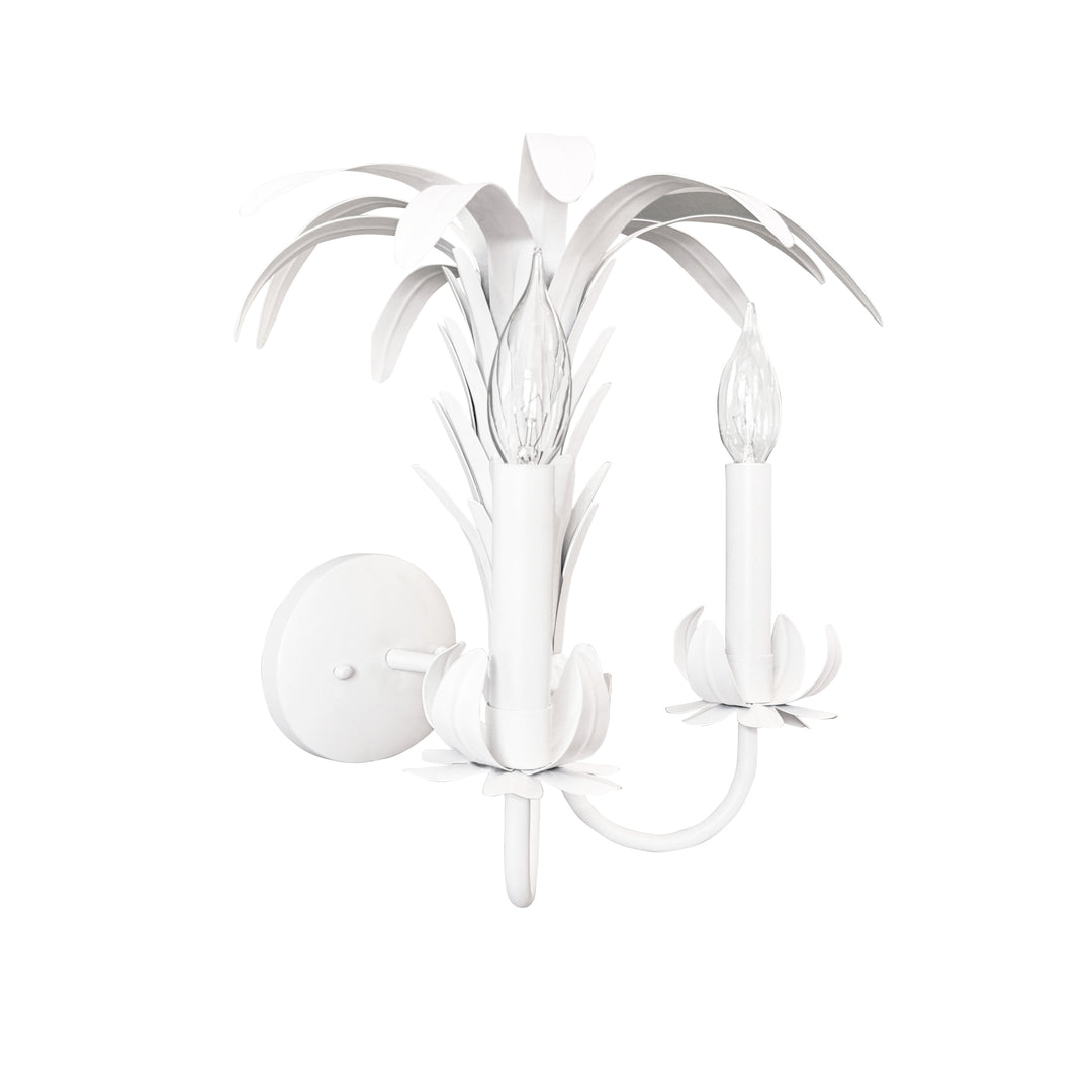 Palm Spray Two Arm Tole Wall Sconce In Matte White Powder Coat - RESEDA WH