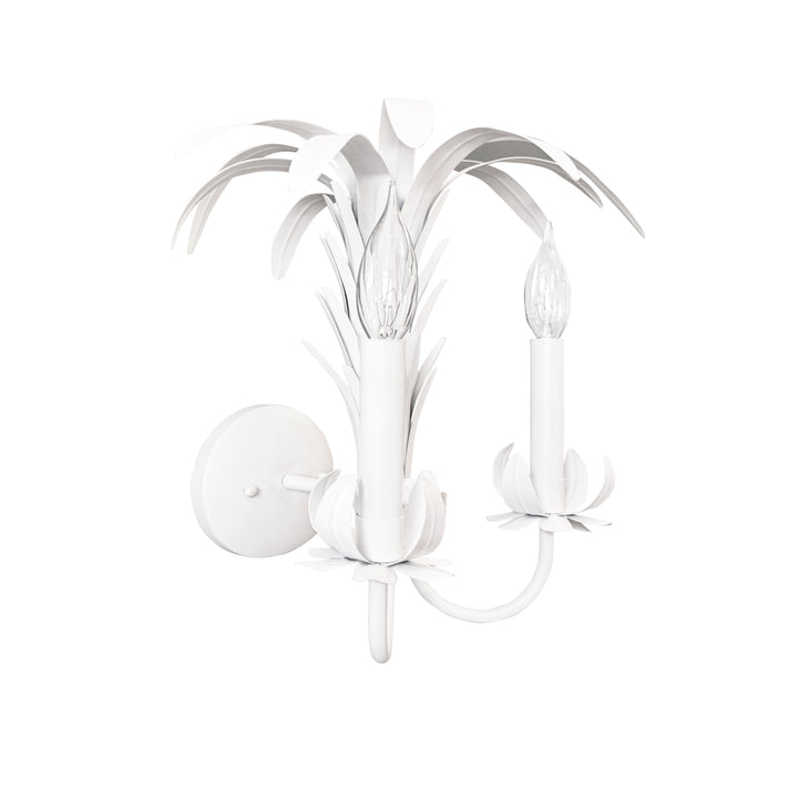 Palm Spray Two Arm Tole Wall Sconce In Matte White Powder Coat - RESEDA WH