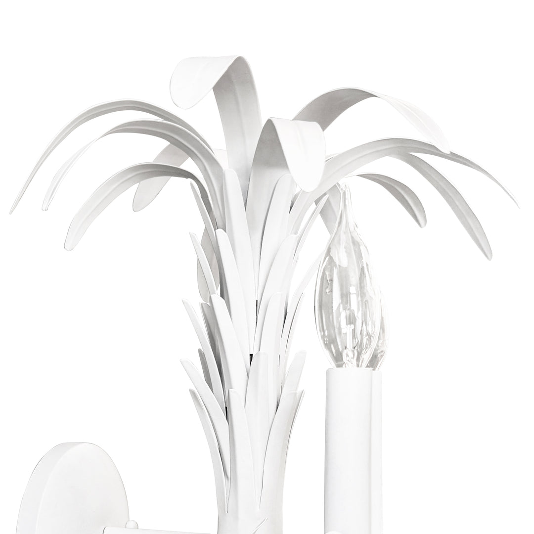 Palm Spray Two Arm Tole Wall Sconce In Matte White Powder Coat - RESEDA WH