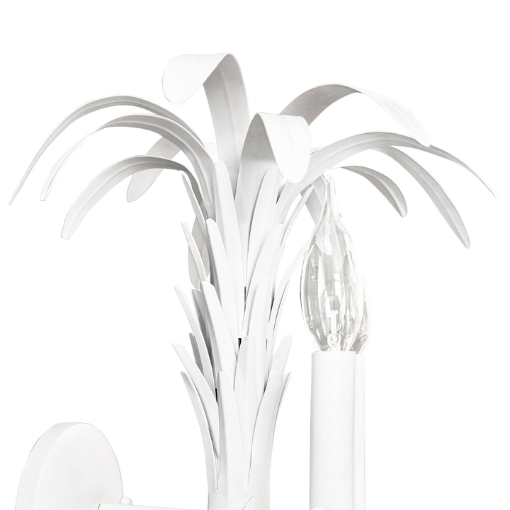Palm Spray Two Arm Tole Wall Sconce In Matte White Powder Coat - RESEDA WH