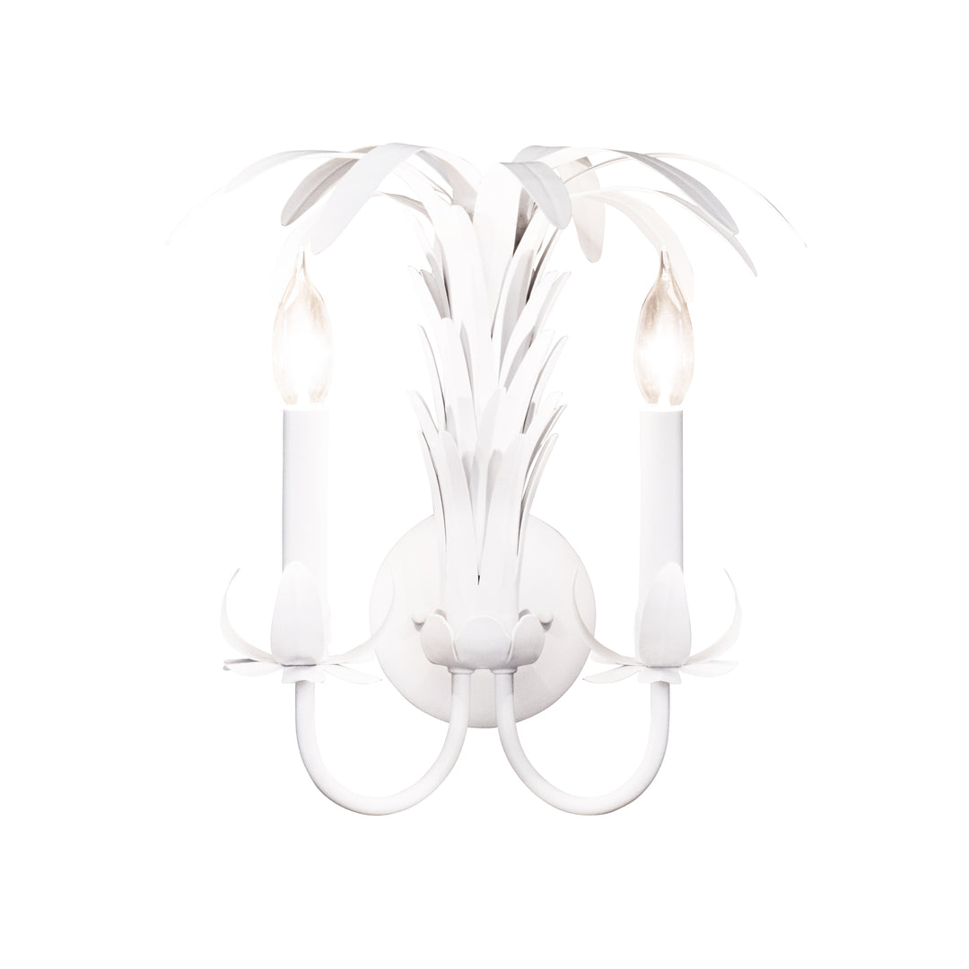 Palm Spray Two Arm Tole Wall Sconce In Matte White Powder Coat - RESEDA WH
