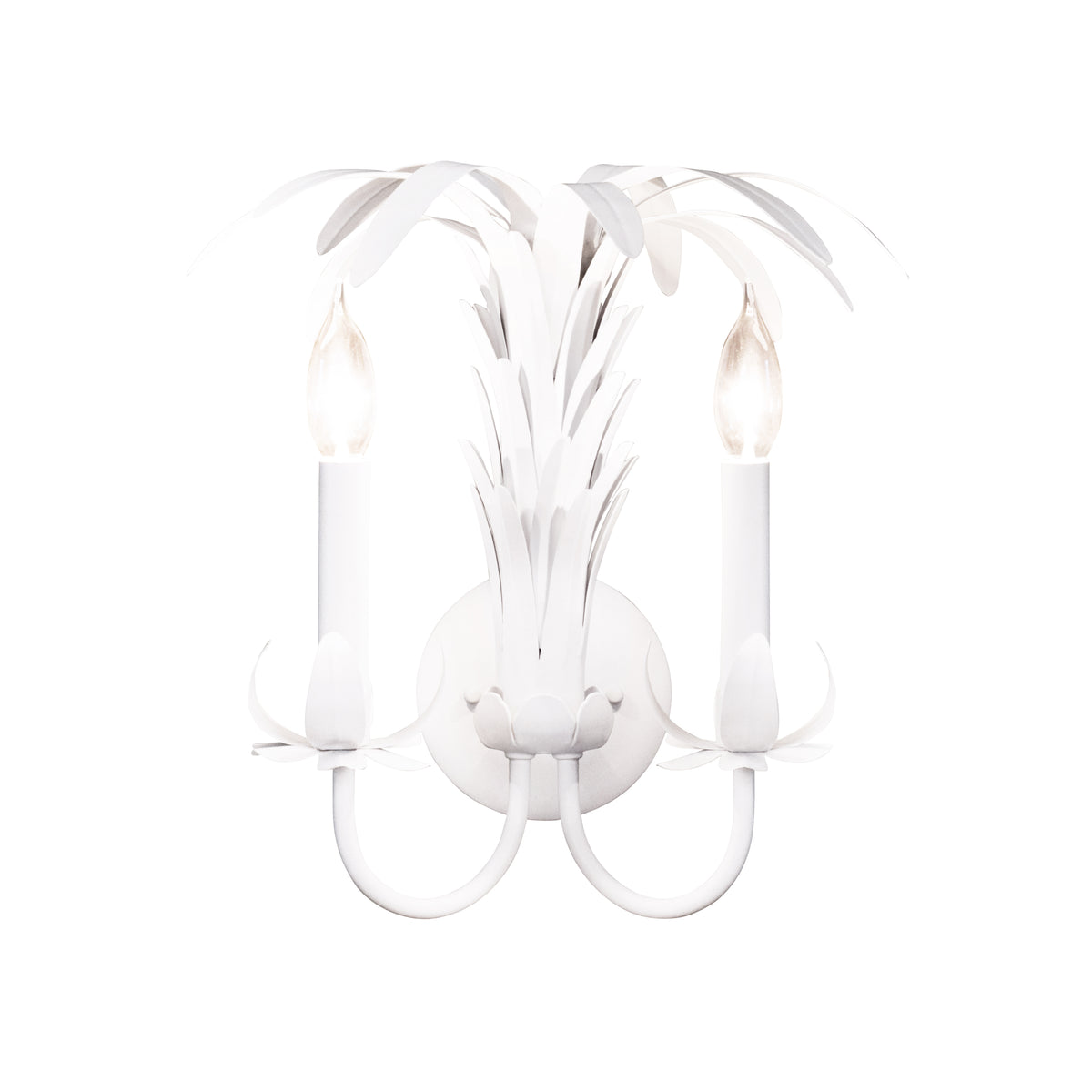 Palm Spray Two Arm Tole Wall Sconce In Matte White Powder Coat - RESEDA WH